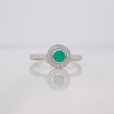 Anillo Solitario Halo Esmeralda 14 Pts 1 g / T6 1/2 Plata 925