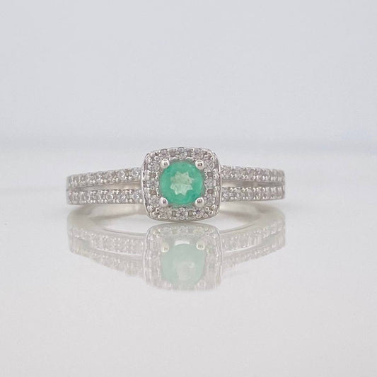 Anillo Solitario Churumbela Doble Esmeralda 14 Pts 1.7 g / T5 3/4 Plata 925