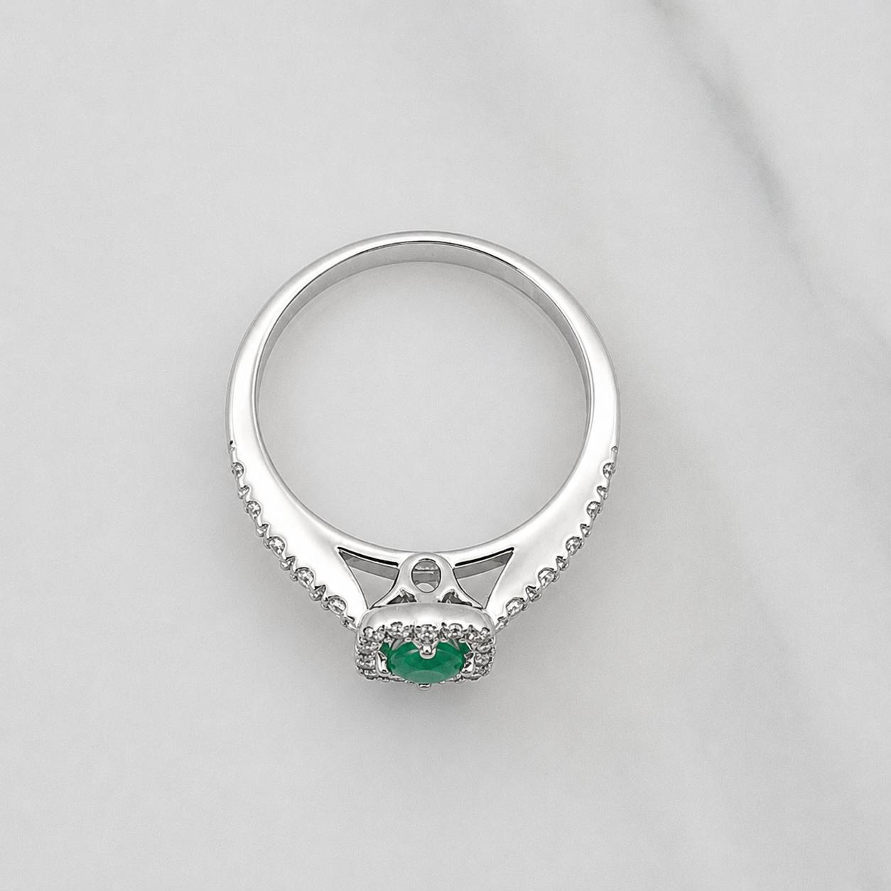 Anillo Halo Cuadrado Esmeralda 14 Pts 2.1 g / T7 3/4 Plata 925