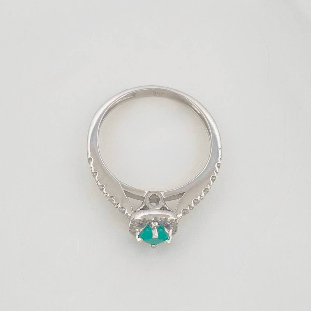 Anillo Halo Cuadrado Esmeralda 22 Pts 2.15 g / T6 1/4 Plata 925