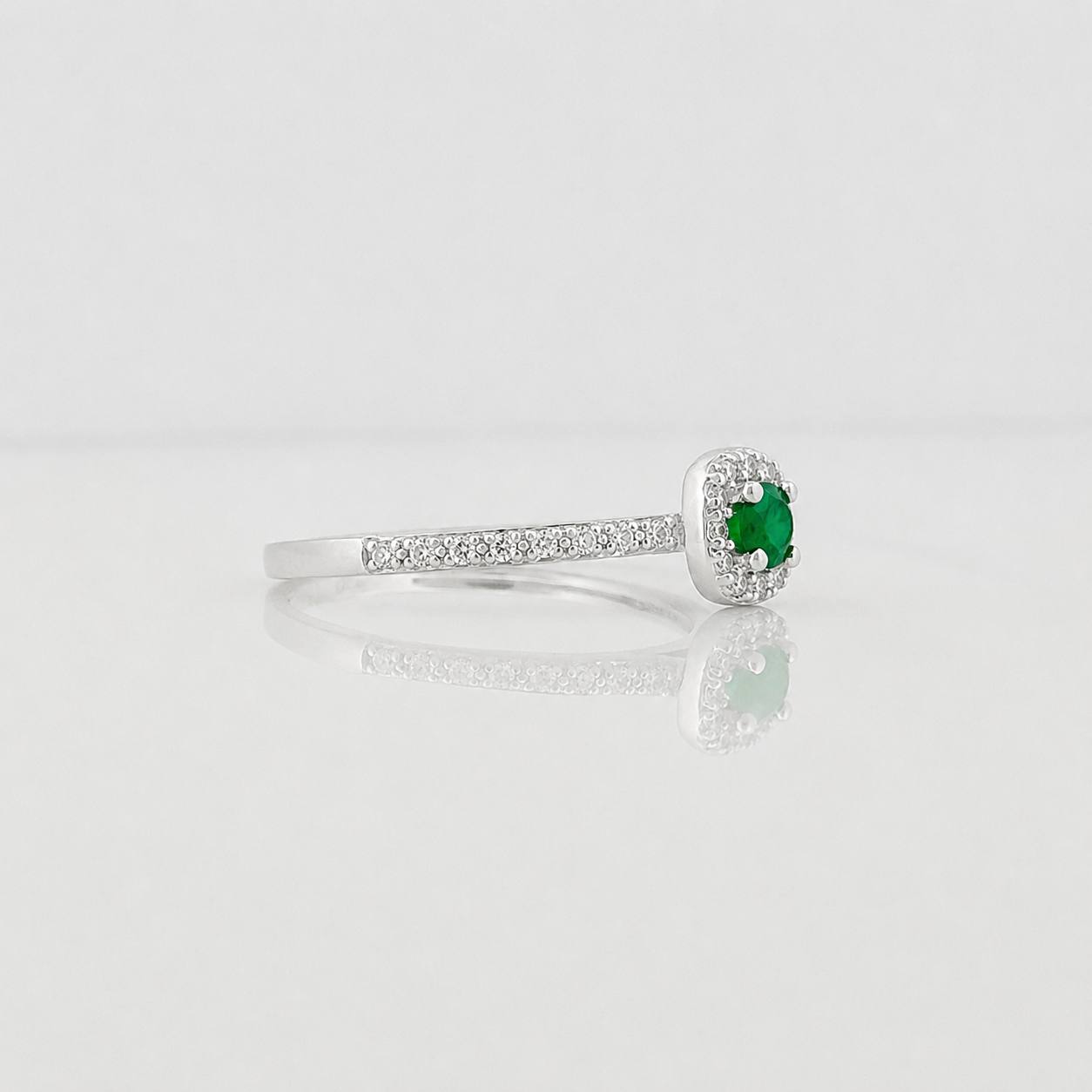 Anillo Solitario Halo Churumbela Esmeralda 15 Pts 1.4 g / T6 3/4 Plata 925
