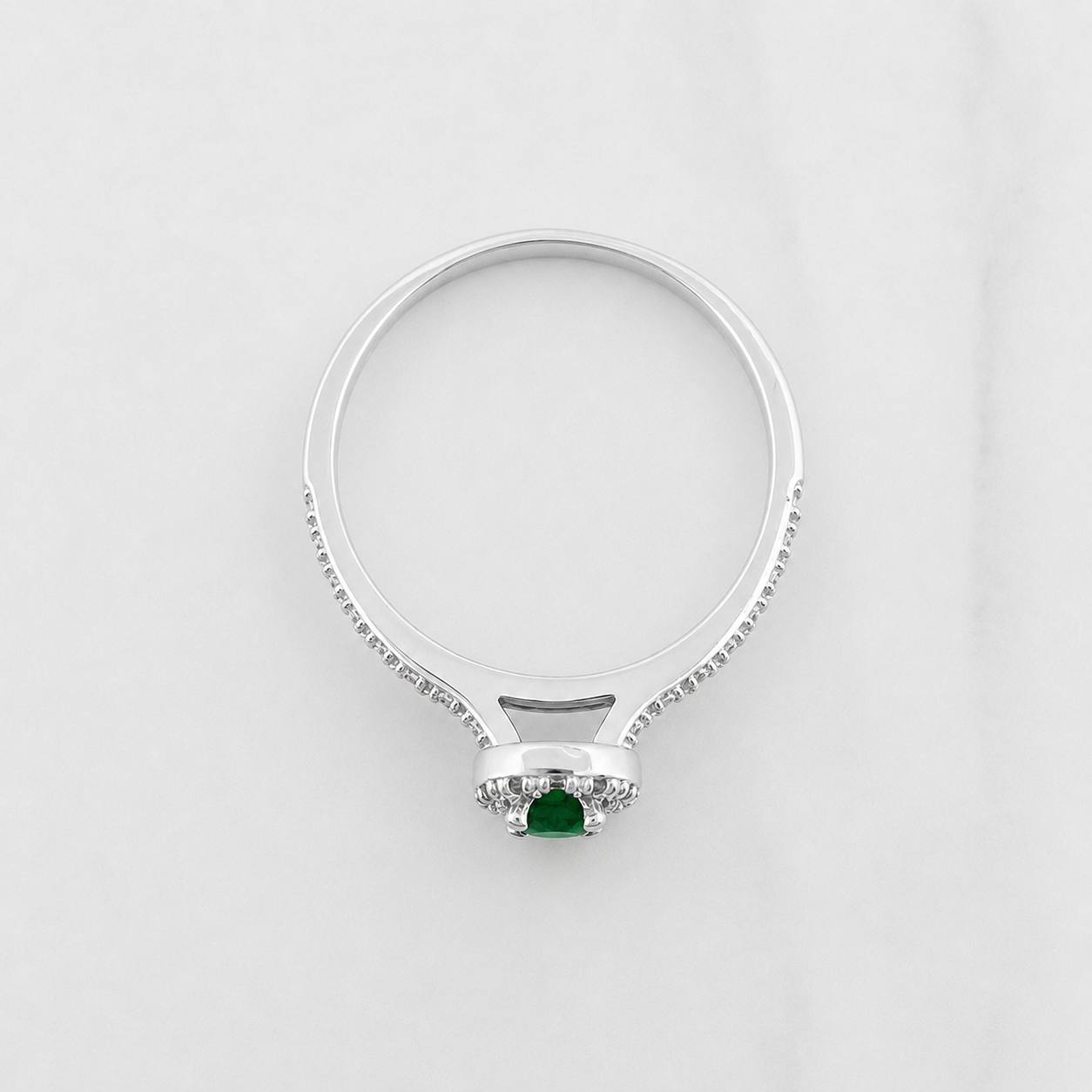 Anillo Solitario Halo Churumbela Esmeralda 15 Pts 1.4 g / T6 3/4 Plata 925