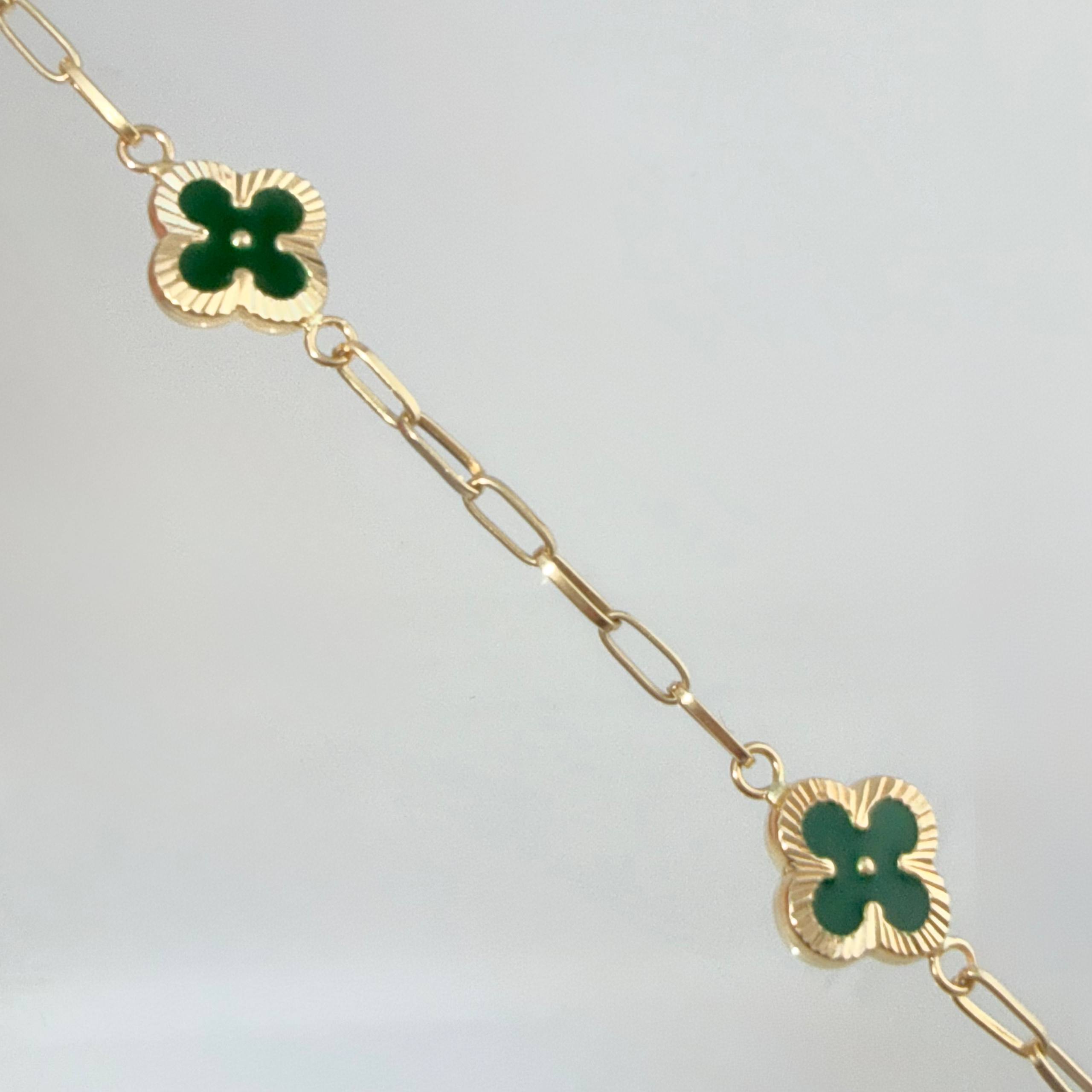 Pulso Cajon Trebol Verde 4.15gr / 18cm / 10mm Oro Amarillo 18K