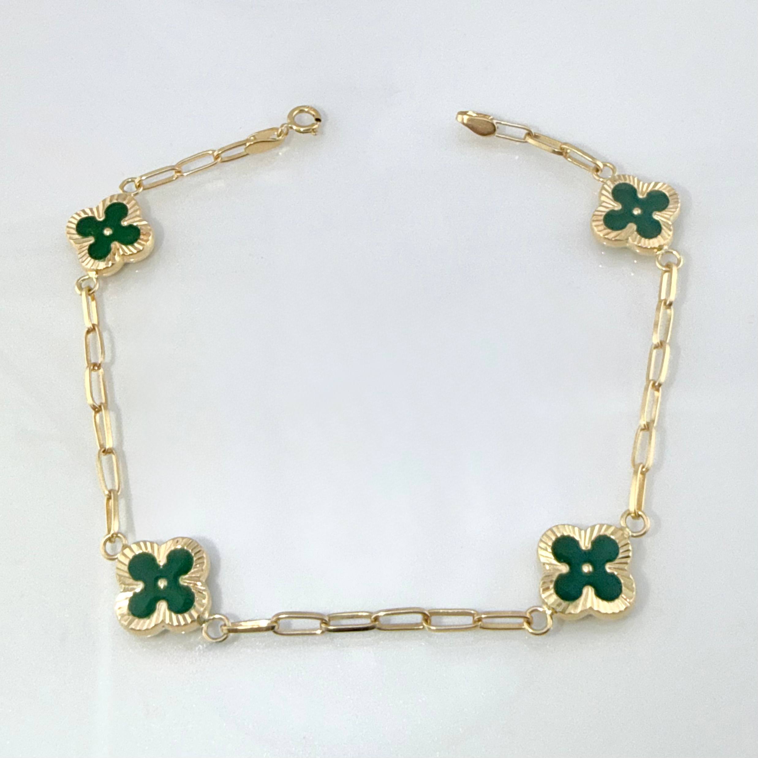 Pulso Cajon Trebol Verde 4.15gr / 18cm / 10mm Oro Amarillo 18K