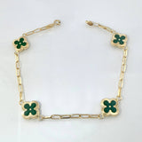 Pulso Cajon Trebol Verde 4.15gr / 18cm / 10mm Oro Amarillo 18K