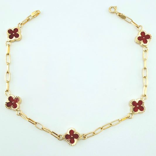 Pulso Cajon Trebol Rojo 3.4gr / 18cm / 8.1mm Oro Amarillo 18K