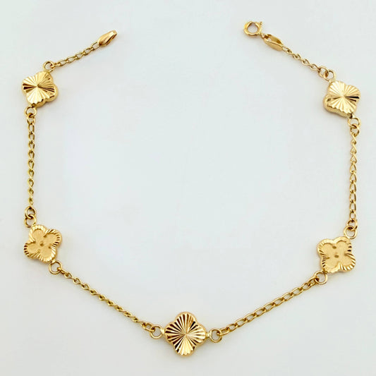 Pulso Aro Seguido Trebol Dorado 3.15gr / 19cm / 8.2mm Oro Amarillo 18K