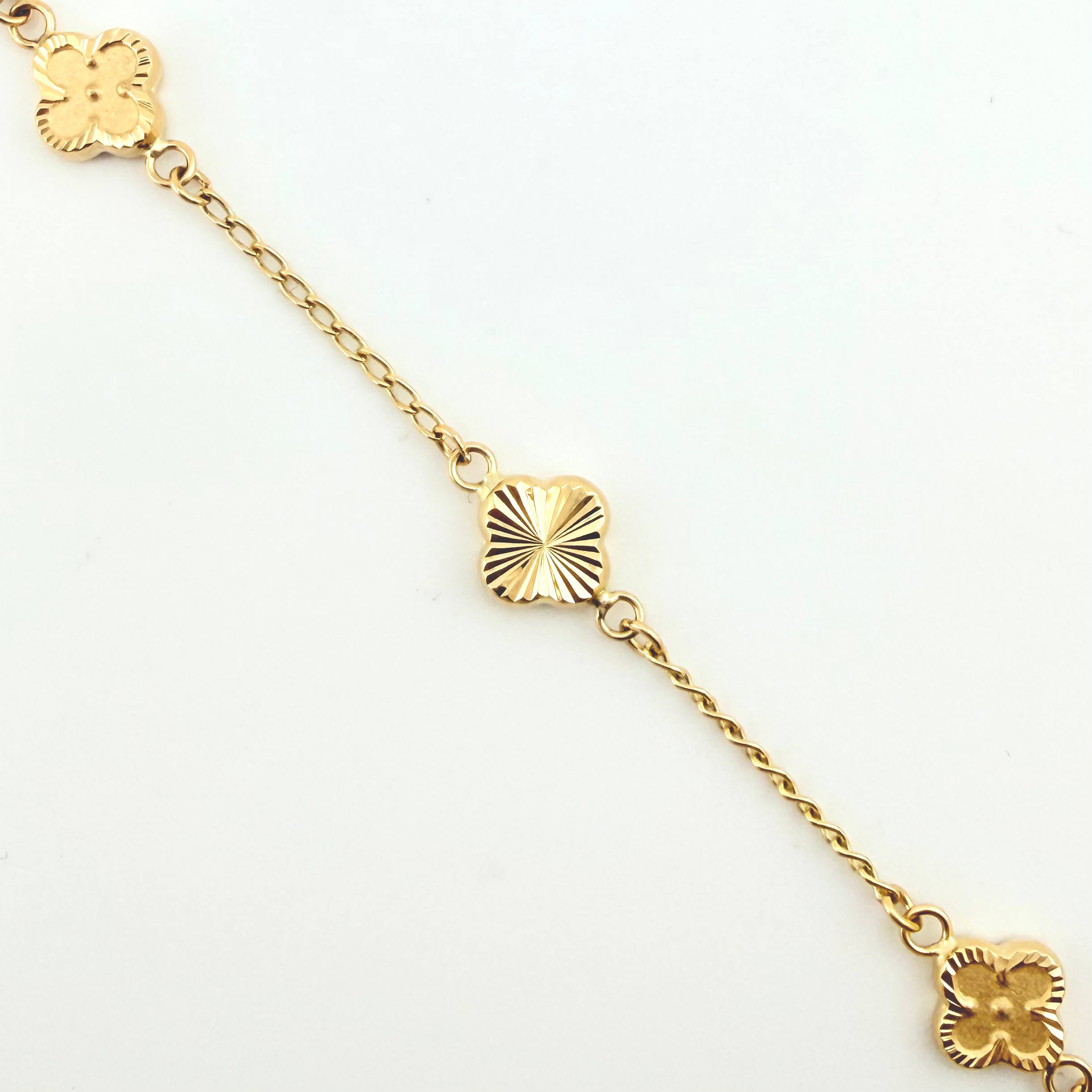 Pulso Aro Seguido Trebol Dorado 3gr / 19cm / 8.2mm Oro Amarillo 18K