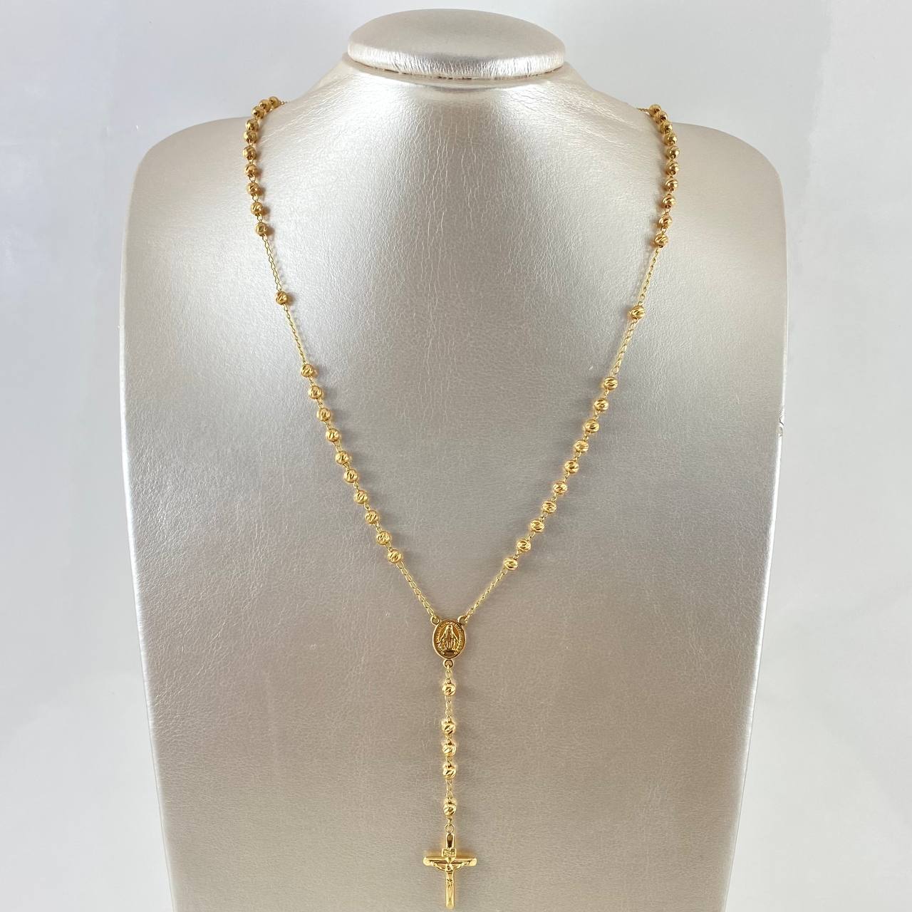 Rosario Virgen Milagrosa 12.3gr / 60cm / 4mm Bola Diamantada Oro Amarillo 18K