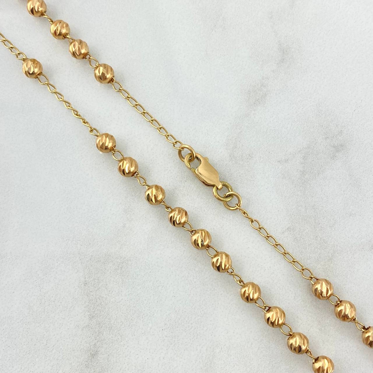 Rosario Virgen Milagrosa 12.3gr / 60cm / 4mm Bola Diamantada Oro Amarillo 18K