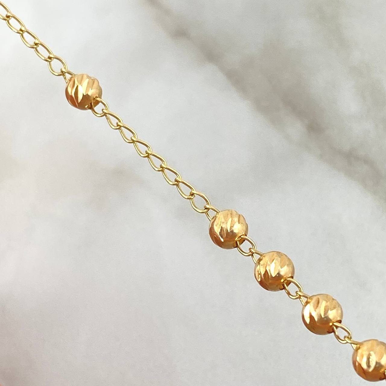 Rosario Virgen Milagrosa 12.3gr / 60cm / 4mm Bola Diamantada Oro Amarillo 18K
