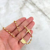 Rosario Virgen Milagrosa 12.3gr / 60cm / 4mm Bola Diamantada Oro Amarillo 18K