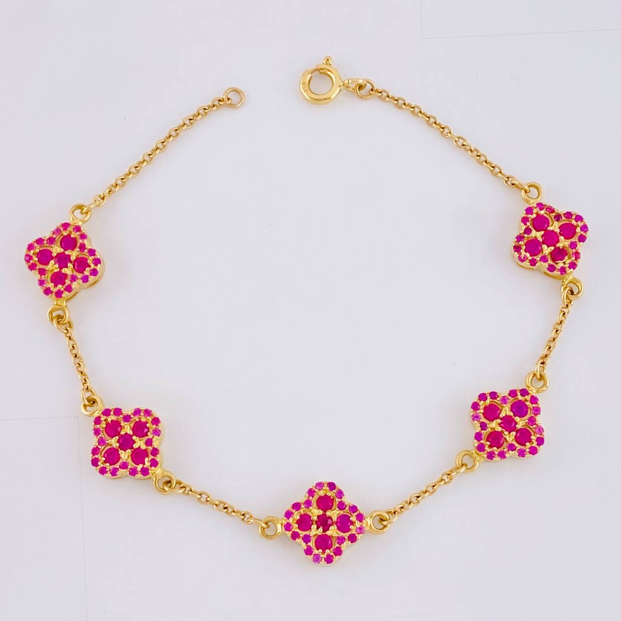 Pulso Aro Seguido Flor Trebol 6.4 g / 17.5 cm / 9.6 mm Oro Amarillo 18K