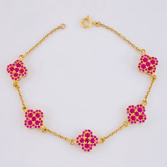 Pulso Aro Seguido Flor Trebol 6.4 g / 17.5 cm / 9.6 mm Oro Amarillo 18K