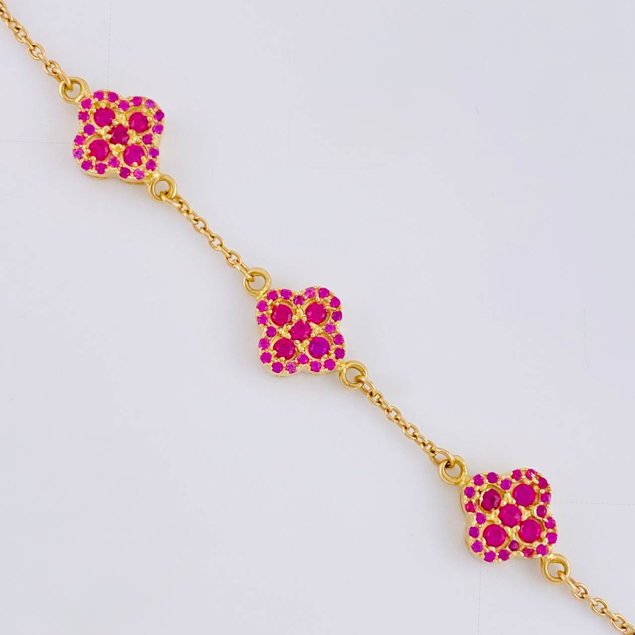 Pulso Aro Seguido Flor Trebol 6.4 g / 17.5 cm / 9.6 mm Oro Amarillo 18K