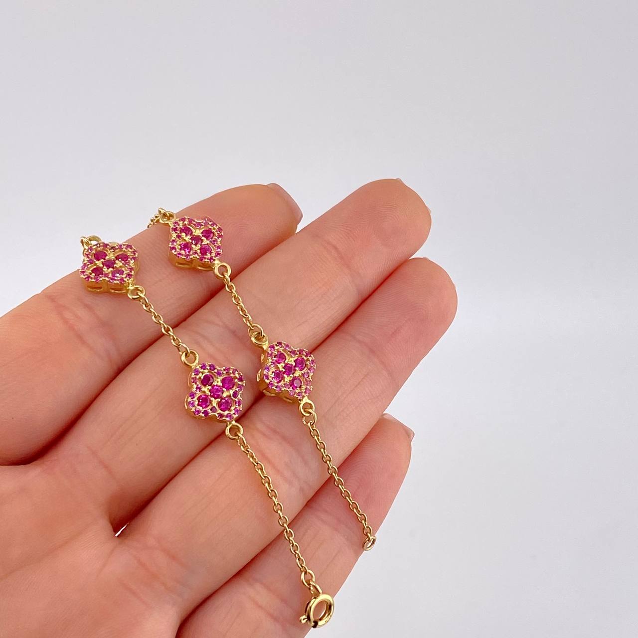 Pulso Aro Seguido Flor Trebol 6.4 g / 17.5 cm / 9.6 mm Oro Amarillo 18K