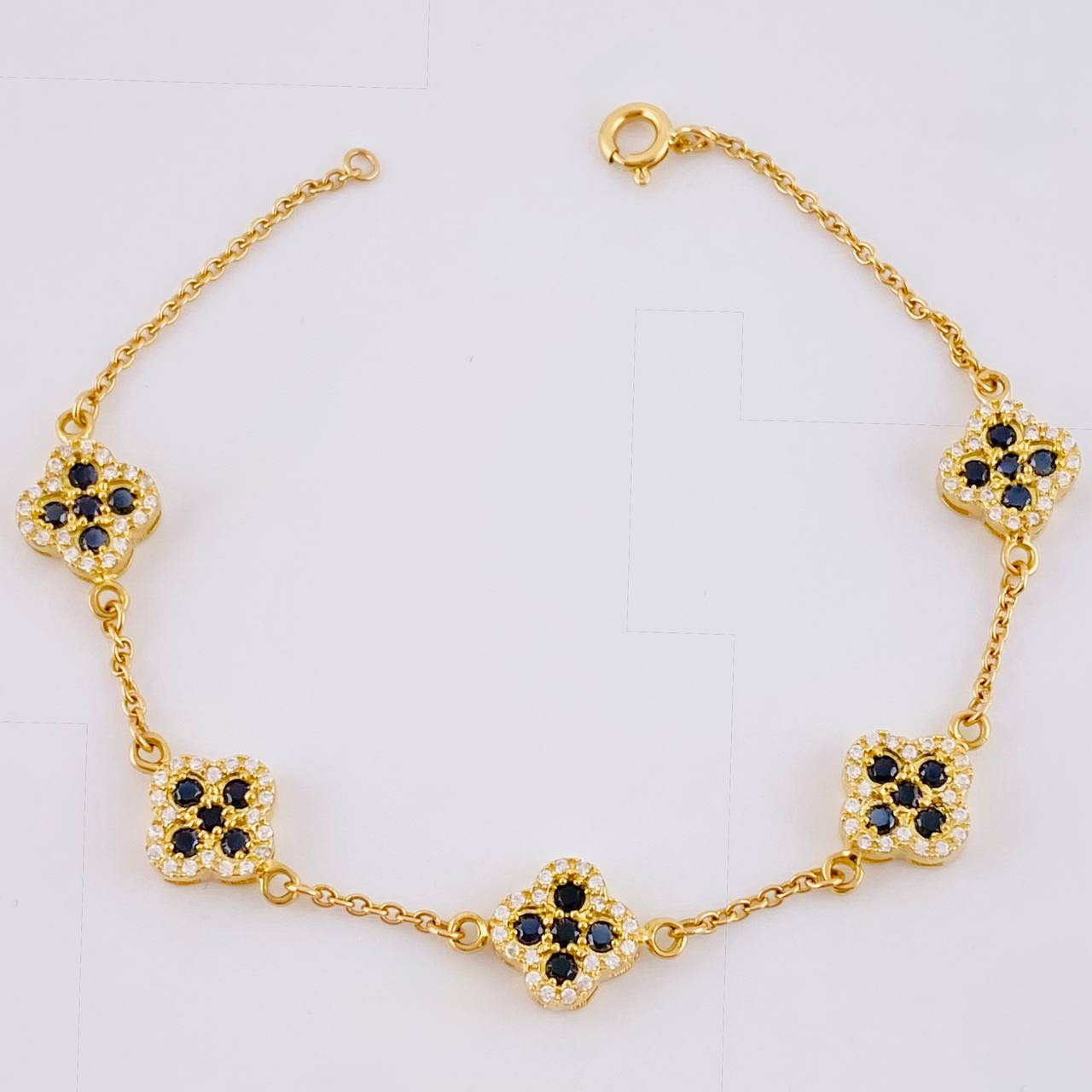 Pulso Aro Seguido Flor Trebol 6.75 g / 18.5 cm / 9.6 mm Oro Amarillo 18K