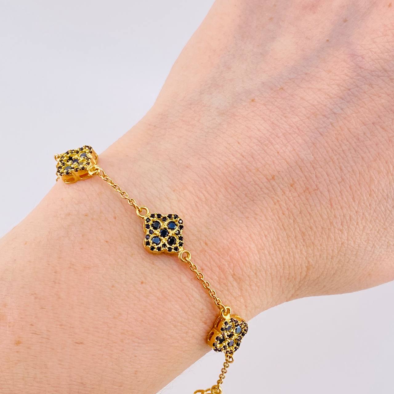Pulso Aro Seguido Flor Trebol 6.6 g / 18 cm / 9.8 mm Oro Amarillo 18K