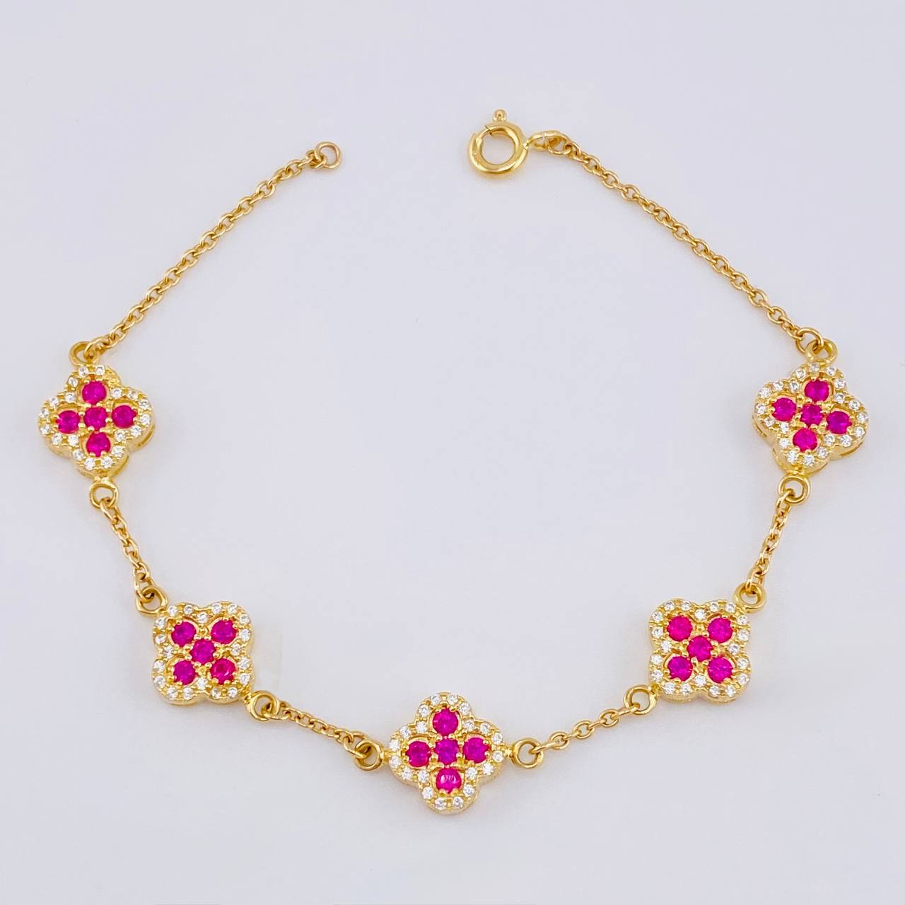 Pulso Aro Seguido Flor Trebol 6.95 g / 17.5 cm / 9.7 mm Oro Amarillo 18K