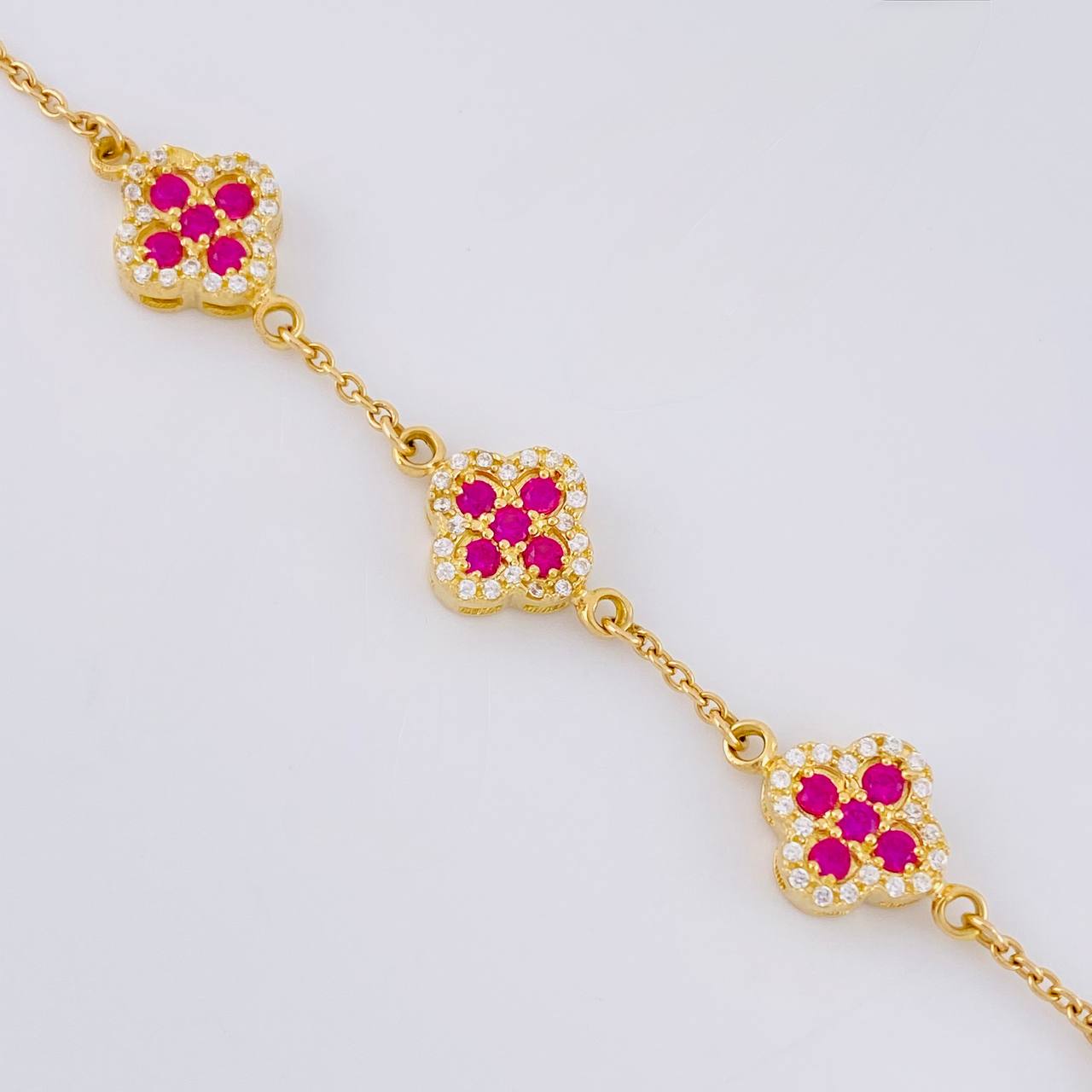 Pulso Aro Seguido Flor Trebol 6.95 g / 17.5 cm / 9.7 mm Oro Amarillo 18K