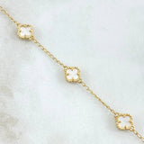 Pulso Espiga Treból VCyA Gradual 3.45gr / 16.5cm-18.5cm / 1.6mm Nacar Blanco Punteado 3und Oro Amarillo Nac.Esp. 18K *