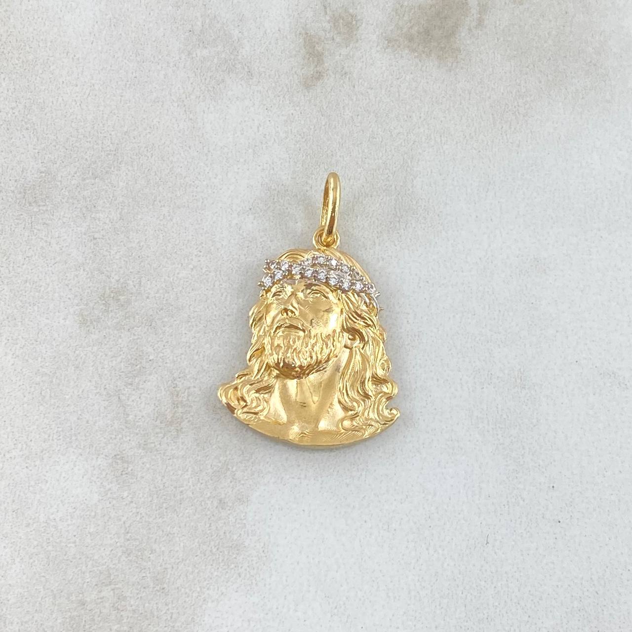 Dije Rostro de Cristo 2.85gr / 2.6cm / Mate Circones Blancos Oro Amarillo 18K