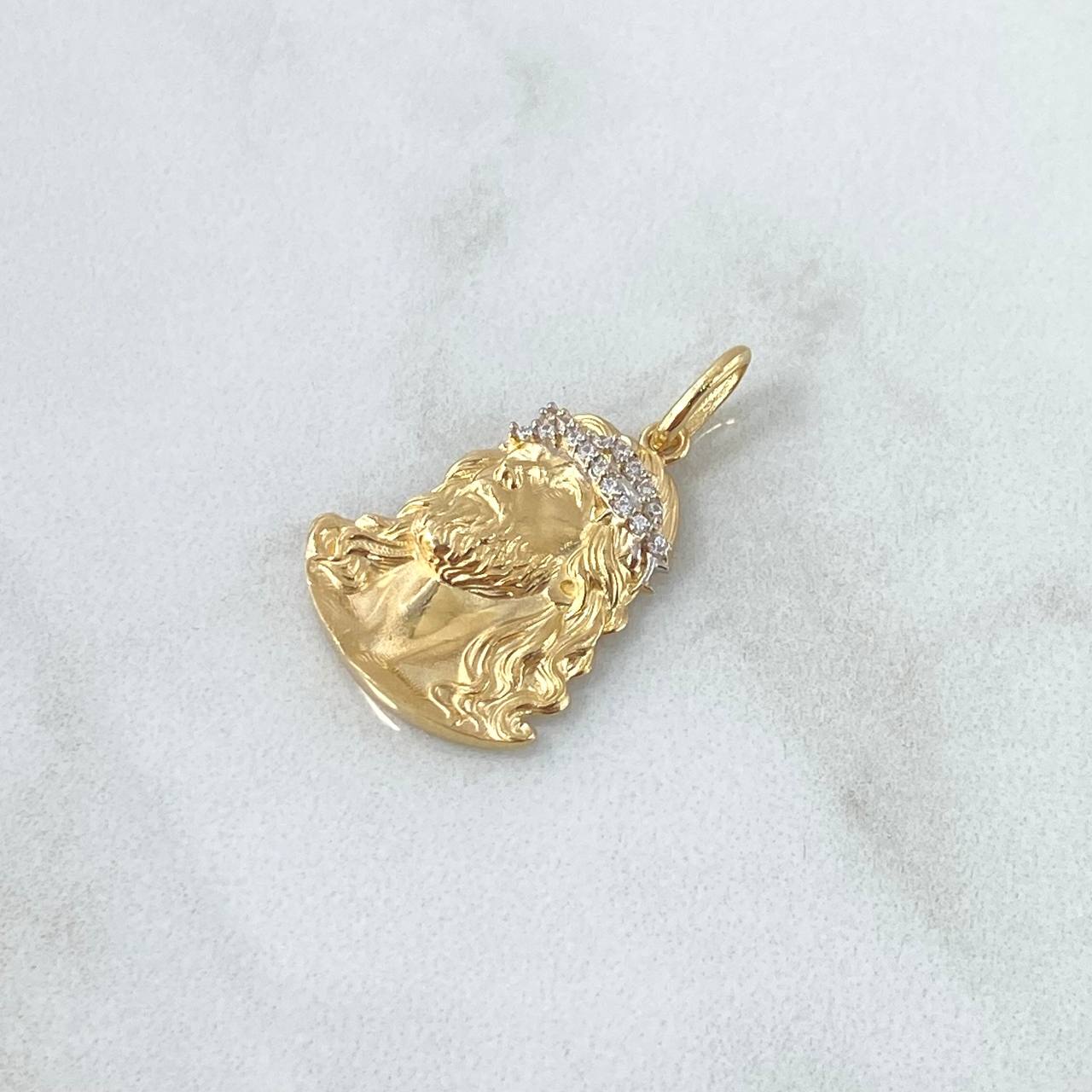 Dije Rostro de Cristo 2.85gr / 2.6cm / Mate Circones Blancos Oro Amarillo 18K
