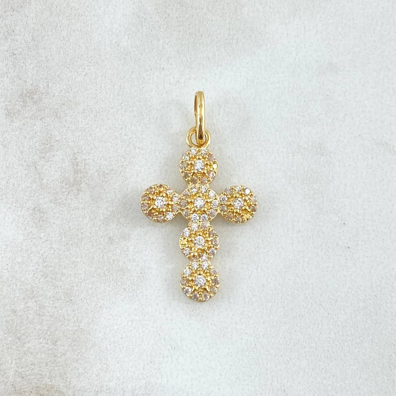 Dije Crúz Tupida 2.05gr / 2.8cm / Circones Blancos Oro Amarillo 18K
