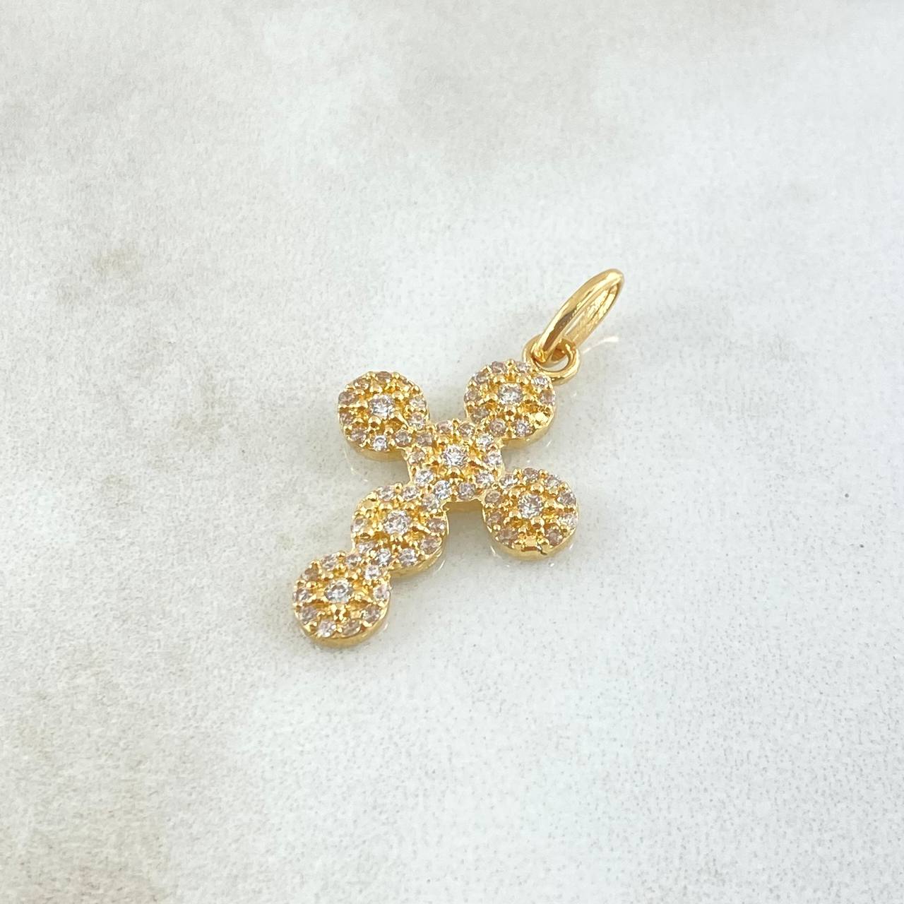 Dije Crúz Tupida 2.05gr / 2.8cm / Circones Blancos Oro Amarillo 18K