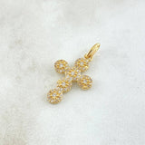 Dije Crúz Tupida 2.05gr / 2.8cm / Circones Blancos Oro Amarillo 18K