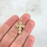 Dije Crúz Tupida 2.05gr / 2.8cm / Circones Blancos Oro Amarillo 18K