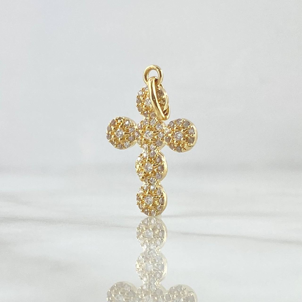 Dije Crúz Tupida 2.05gr / 2.8cm / Circones Blancos Oro Amarillo 18K