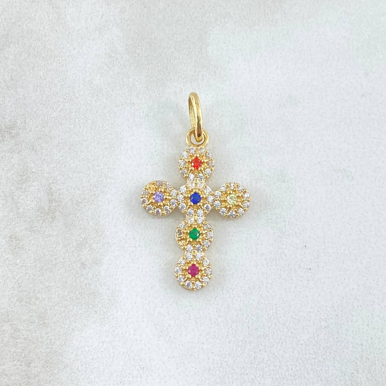 Dije Crúz Tupida 2.05gr / 2.8cm / Circones Multicolor Oro Amarillo 18K