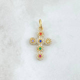Dije Crúz Tupida 2.05gr / 2.8cm / Circones Multicolor Oro Amarillo 18K