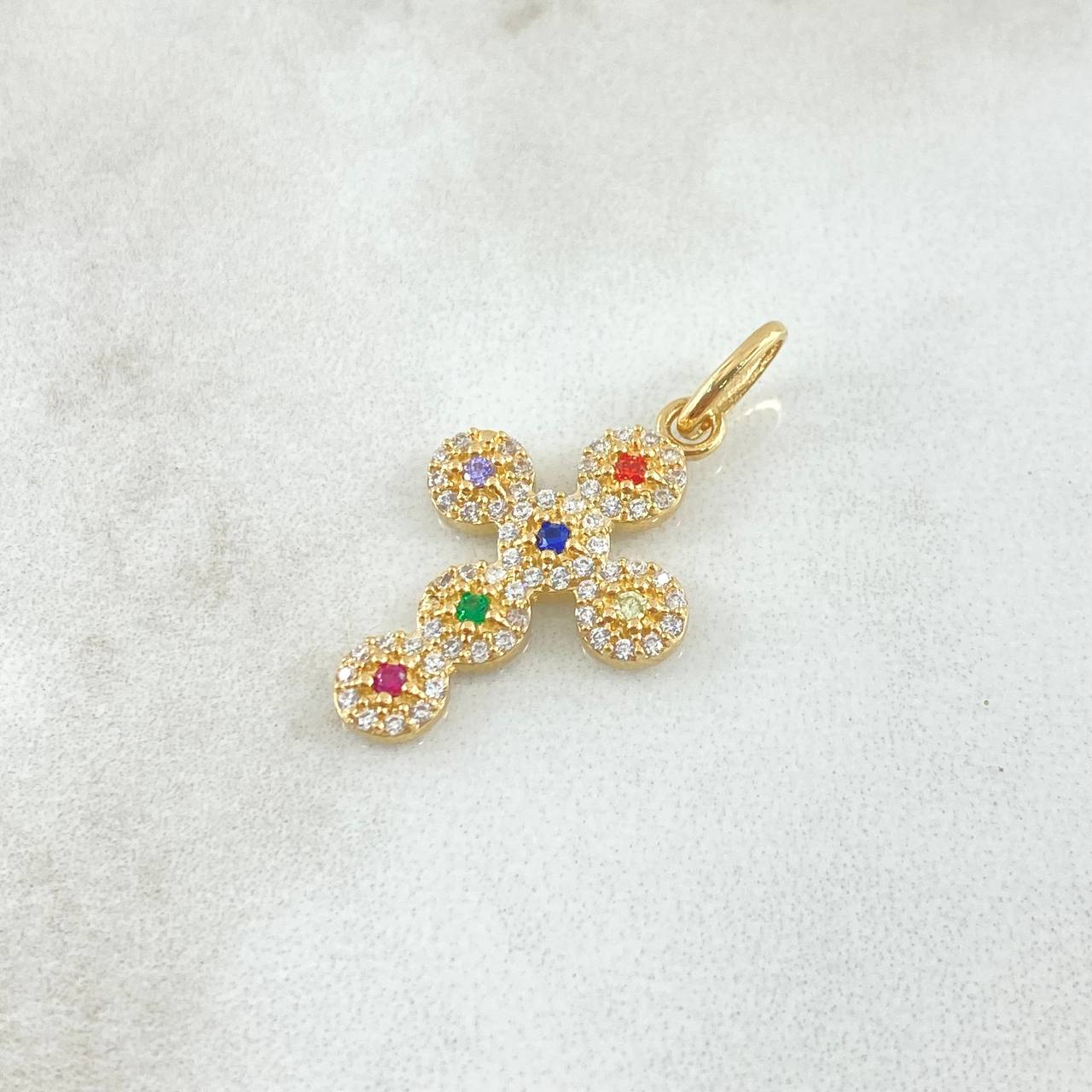Dije Crúz Tupida 2.05gr / 2.8cm / Circones Multicolor Oro Amarillo 18K