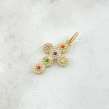 Dije Crúz Tupida 2.05gr / 2.8cm / Circones Multicolor Oro Amarillo 18K
