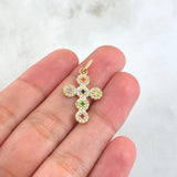 Dije Crúz Tupida 2.05gr / 2.8cm / Circones Multicolor Oro Amarillo 18K