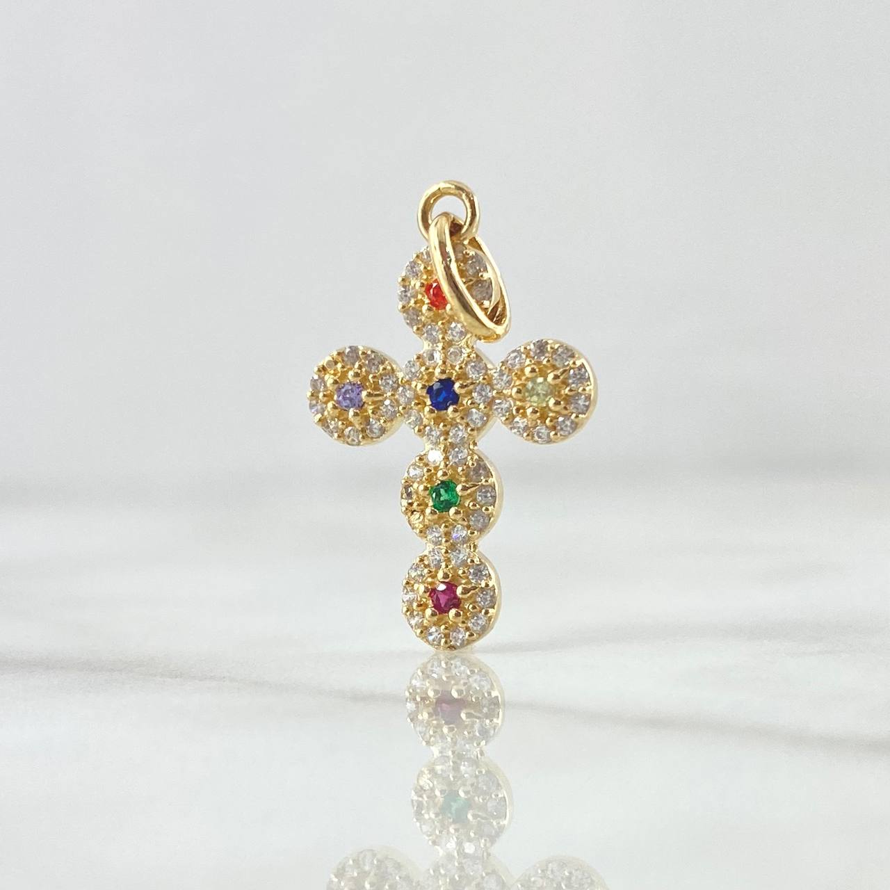 Dije Crúz Tupida 2.05gr / 2.8cm / Circones Multicolor Oro Amarillo 18K