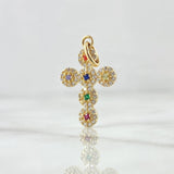 Dije Crúz Tupida 2.05gr / 2.8cm / Circones Multicolor Oro Amarillo 18K