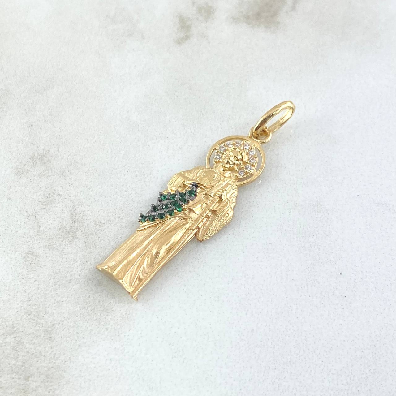 Dije San Judas Tadeo Silueta 3.5gr / 3.6cm / Mate Circones Verdes Blancos Oro Amarillo 18K