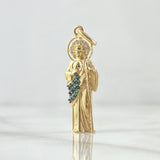 Dije San Judas Tadeo Silueta 3.5gr / 3.6cm / Mate Circones Verdes Blancos Oro Amarillo 18K