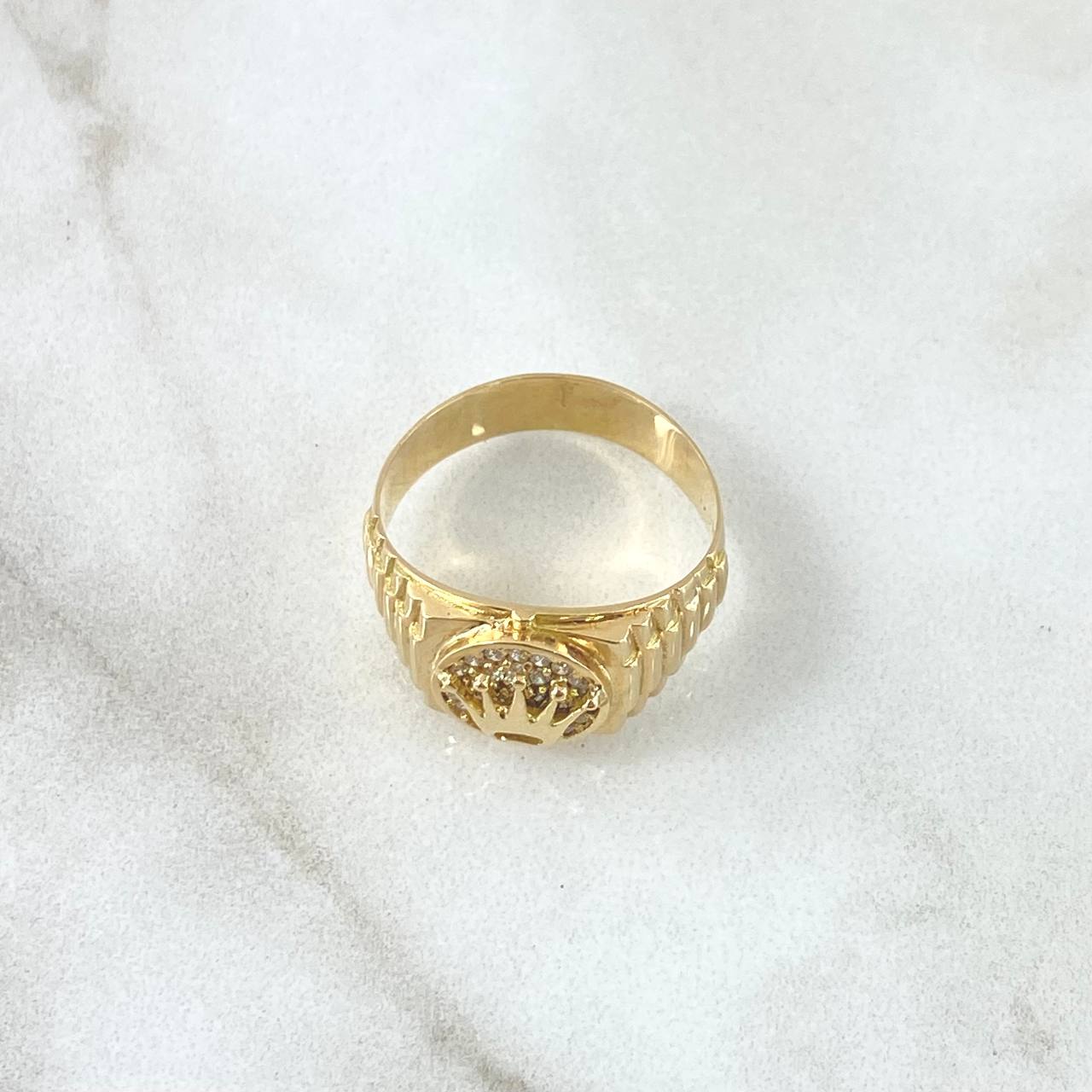Anillo Correa Corona RX 4.05gr / T6 1/4 / Circones Blancos Oro Amarillo 18K