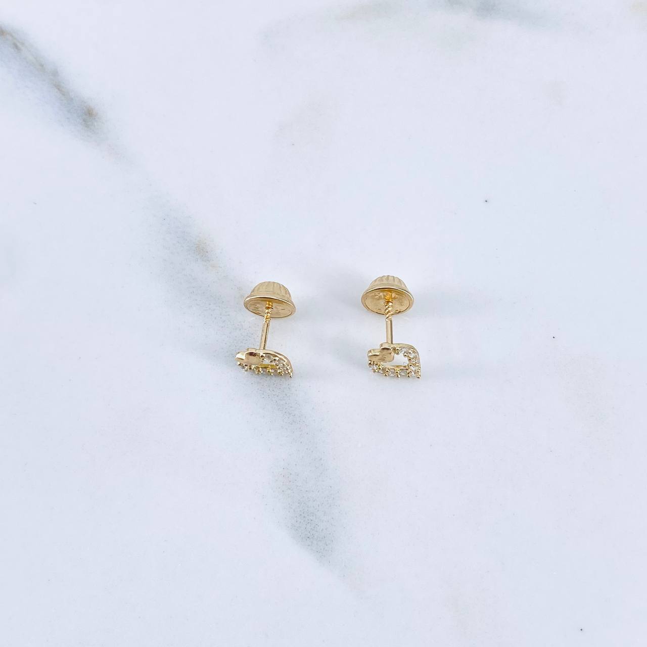 Topos Silueta Corazon 0.75gr / Circones Blancos Oro Amarillo 18K $