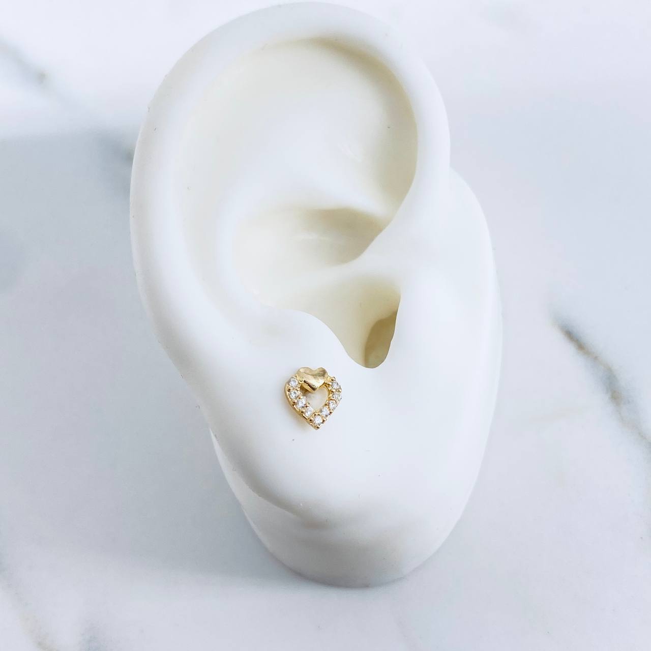 Topos Silueta Corazon 0.7gr / Circones Blancos Oro Amarillo 18K &