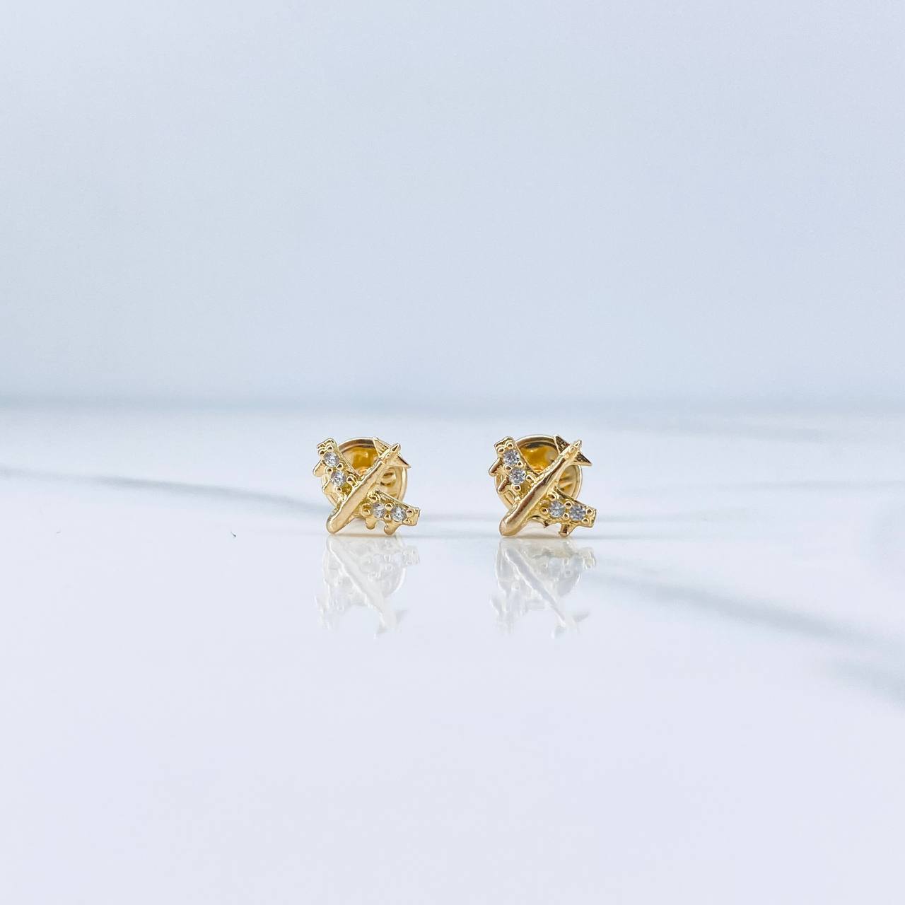 Topos Avion 0.7gr / Circones Blancos Oro Amarillo 18K &