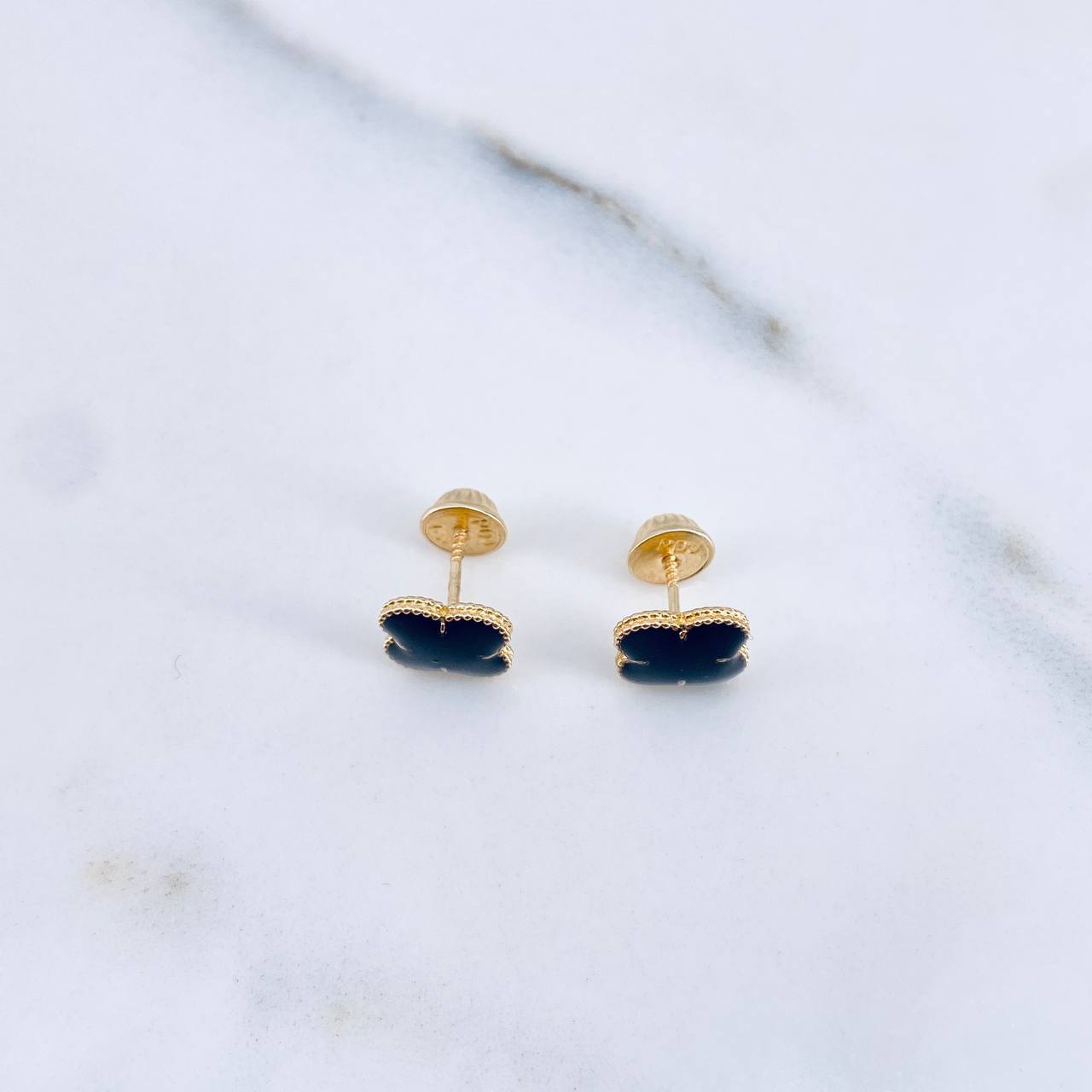 Topos Trebol 1.25gr / 8mm Resina Negra Oro Amarillo 18K &