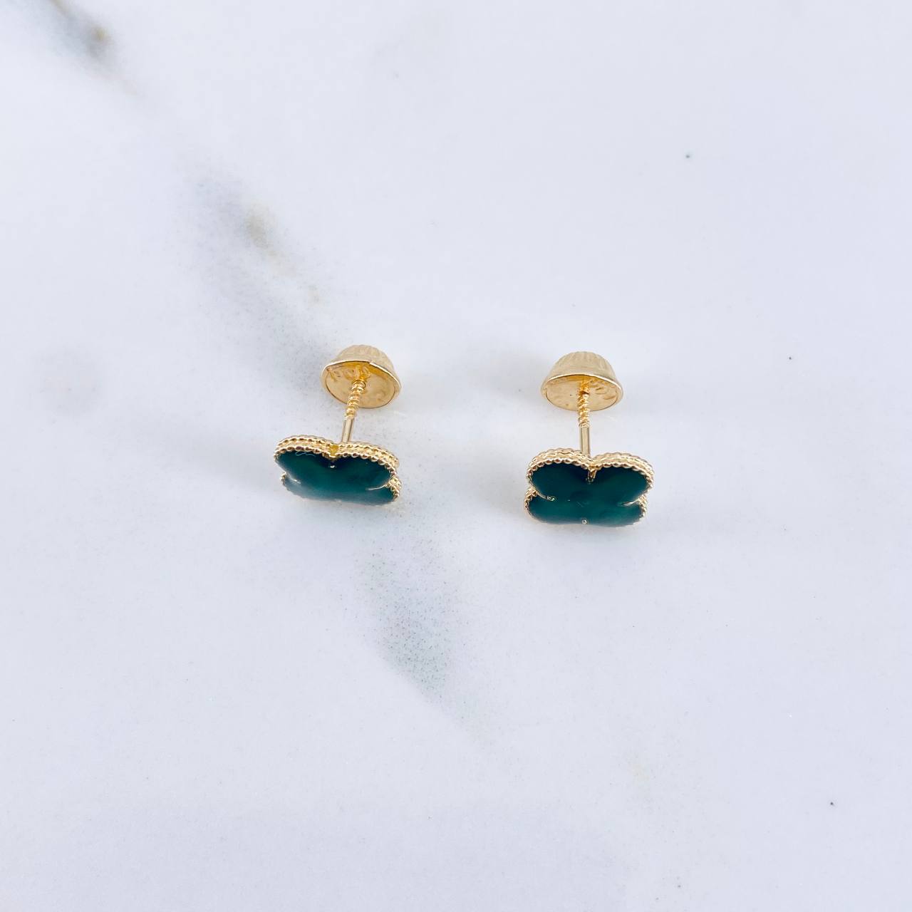 Topos Trebol 1.3gr / 8mm Resina Verde Oro Amarillo 18K &