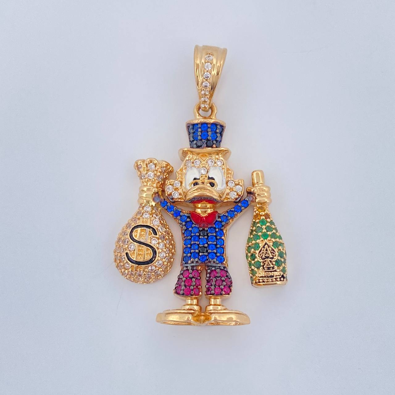 Dije Pato Bolsa De Dinero Botella De Champagne 8.95gr / 4cm / Dos Oros Negro Amarillo 18K $