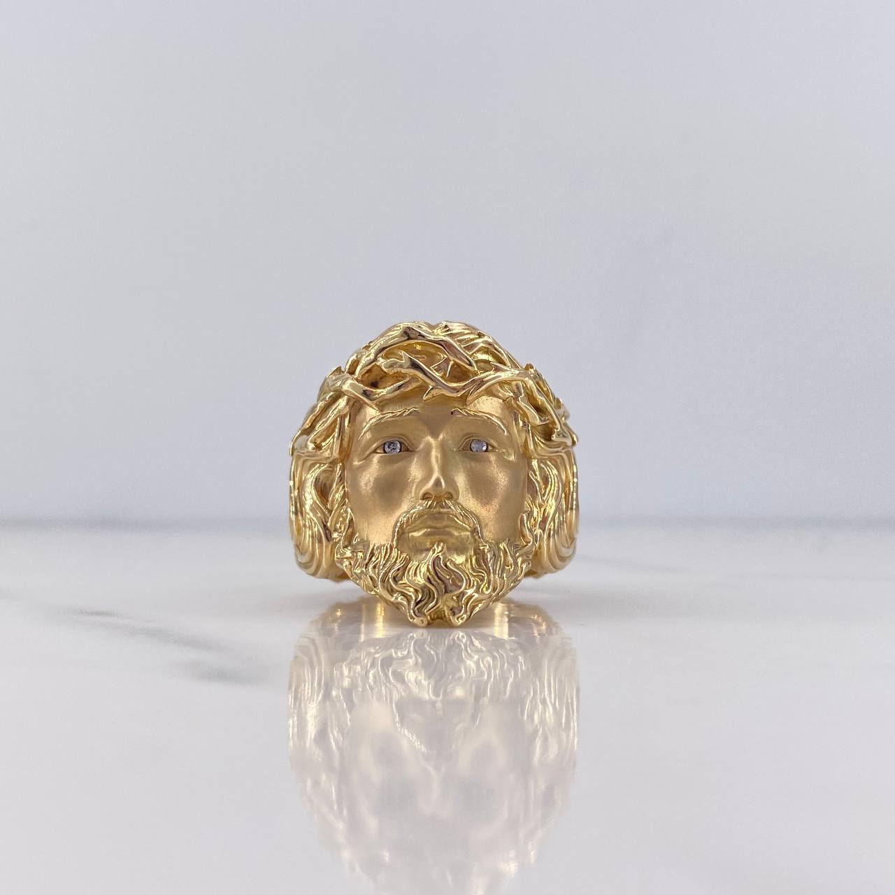 Anillo Rostro Jesús 10.55gr / T10 1/2 / Circones Blancos Oro Amarillo 18K &