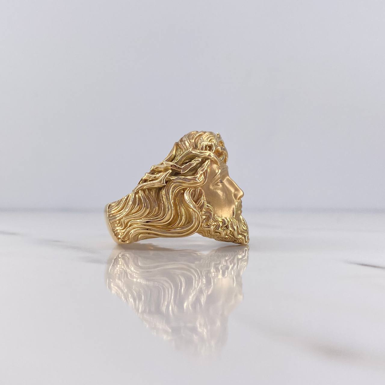 Anillo Rostro Jesús 10.55gr / T10 1/2 / Circones Blancos Oro Amarillo 18K &